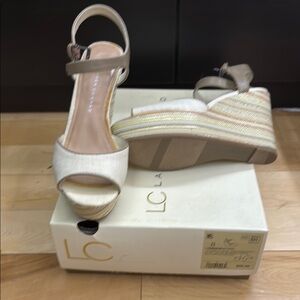 LC Lauren Conrad Women's Cream Wedge Sandals